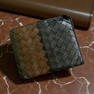 BOTTEGA VENETA Vintage Brown Black Intrecciato Woven BiFold Wallet